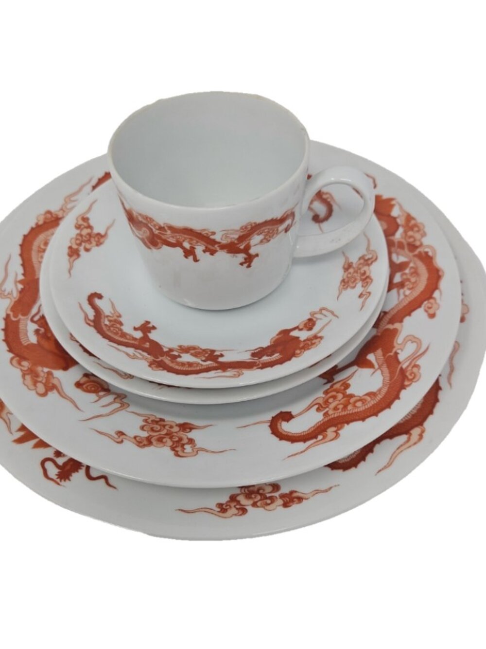 Vintage 20pc Tiffany & Co Fukagawa Red Dragon China Set 4 Place Settings + Felt